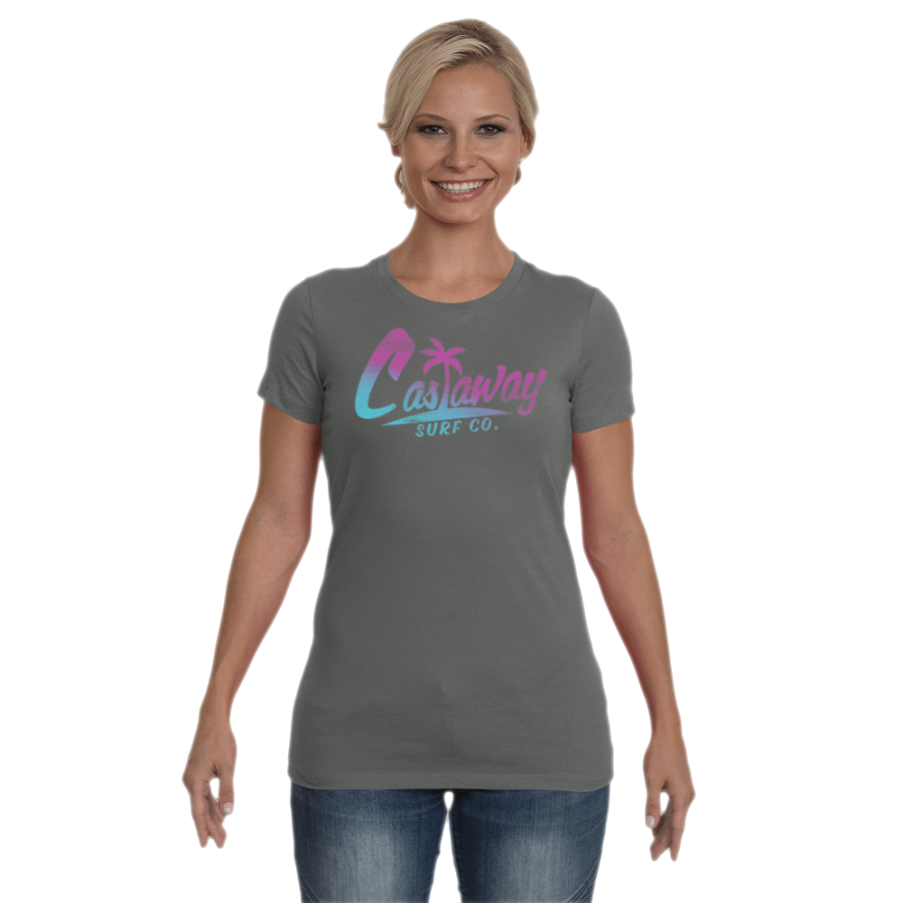 Women's Castaway Surf Logo (Teal - Purple) Cotton T-Shirt