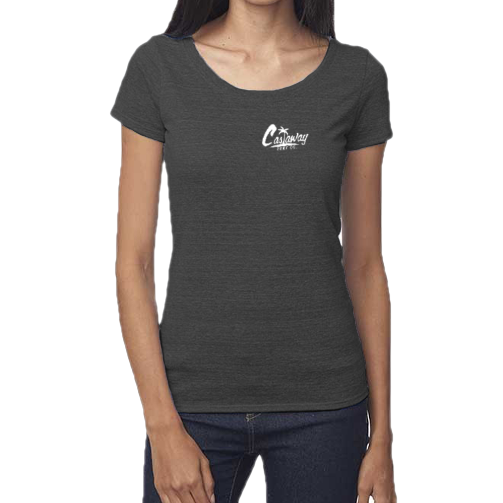 Women's Castaway Surf Small Logo (White) Bamboo T-Shirt